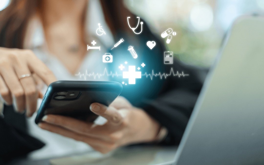 Healthcare provider reviewing remote patient monitoring data on a mobile health platform integrated with an EHR system