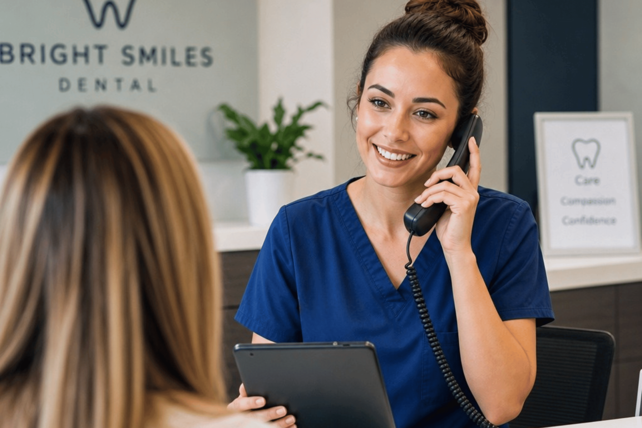 ICS IT support engineer working with dental practice staff at front desk in Mississippi 